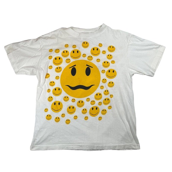Vintage 90s Smiley Face All‎ Over Two Sided Print Shirt Size Large - Picture 1 of 6